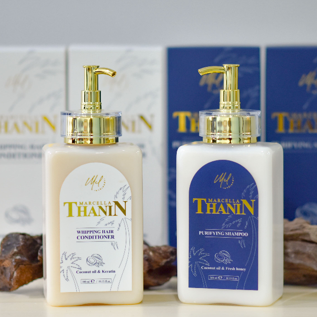 thanin-purifying-shampoo-coconut-oil-amp-fresh-honey-300ml-แชมพู-ทำความสะอาดเส้นผมและหนังศีรษะ-บำรุงเส้นผม