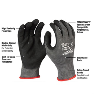 MILWAUKEE ถุงมือกันบาด Cut 5 Dipped Gloves ไซส์ M(48-22-8951), L(48-22-8952)
