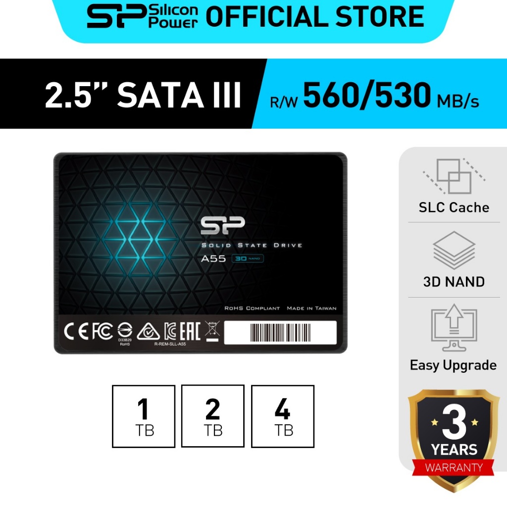 SSD 1TB Silicon Power A55 SATA III 2.5 - 3D NAND, Caché SLC, 7mm
