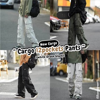 Cargo pants กางเกงคาร์โก้ รุ่น Cargo12pockets  ทรงกระบอกตรง12กระเป๋า เนื้อผ้าCotton ใส่สบาย เสื้อผ้าผู้ชาย สตรีทแฟชั่น