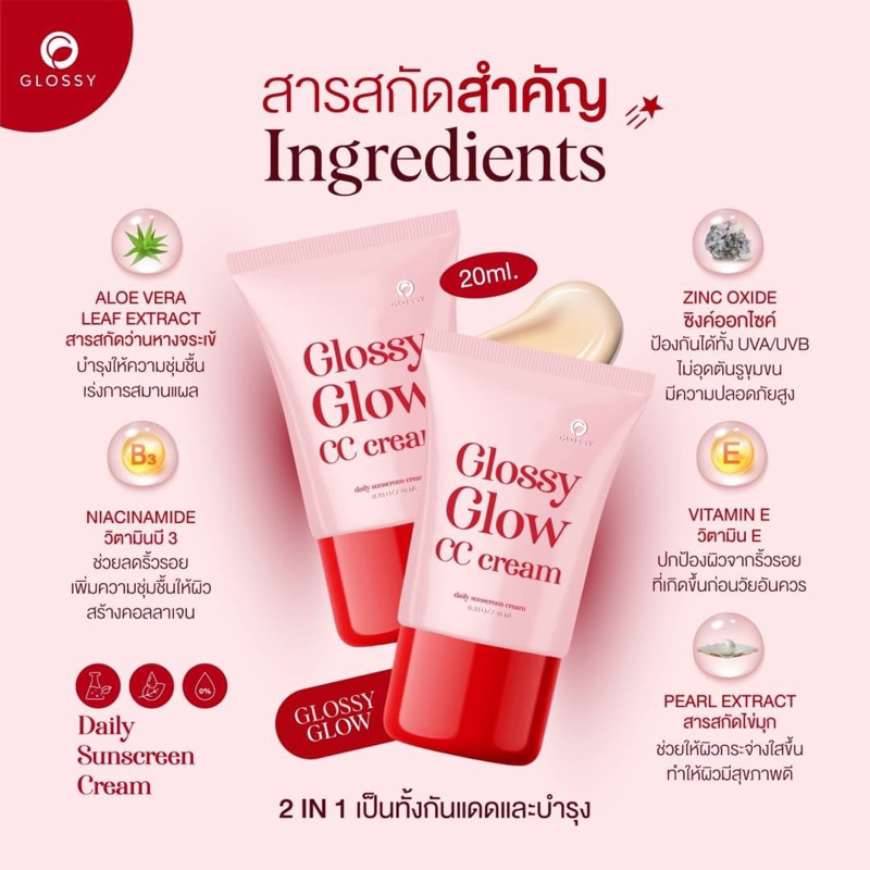 สั่งในไลฟ์สดลด50-พร้อมส่ง-กันแดดกลอสซี่โกลว์-20g-แพ็คเก็จใหม่-กันแดดหน้าผ่อง-spf50pa