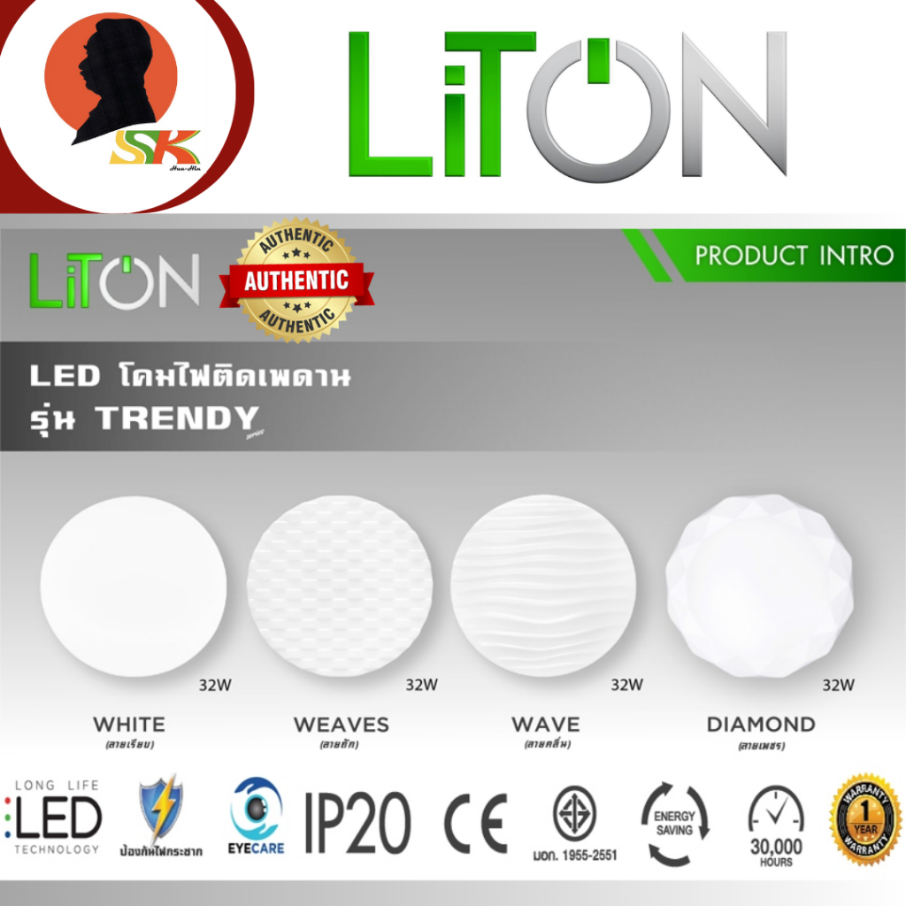 LiTON ชุด LED โคมไฟติดเพดาน ขนาด 32 วัตต์ แสงสี DAYLIGHT 6000-6500K ...