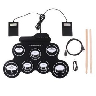 กลองชุด กลองไฟฟ้า กลองชุด 7 ชิ้น Electric Drum Pad Kit Digital Drum ทำจากซิลิโคนคุณภาพดี ขนาดบางพกพาได้ง่าย