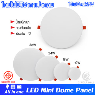 โคมไฟมินิซาลาเปาทรงกลม LED Dome Panel 220V ฝังฝ้าSuper Bright ฝังฝ้ากลม หน้าขุ่น 10W 18W 24W 36W [ Rimless Backlit ] ไร้