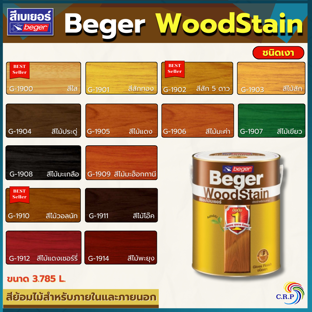 Beger WoodStain สีย้อมไม้ เงา ทาผนังภายในและภายนอก 1 แกลลอน สีทาผนังไม้ ...