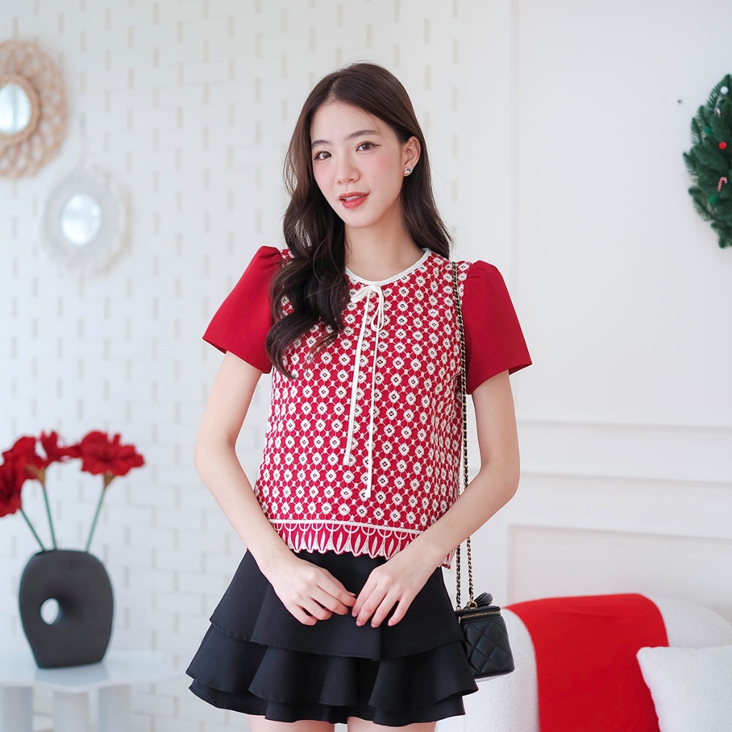 03-295 Red Ruby Lace Blouse - 5 ไซส์ | Shopee Thailand