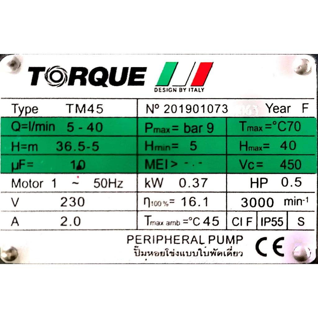 TORQUE ปั๊มไฟฟ้า รุ่น TM45 ขนาด 1 นิ้ว 0.5แรง 220V ใบพัดนอร์ริล ทอร์ค ...