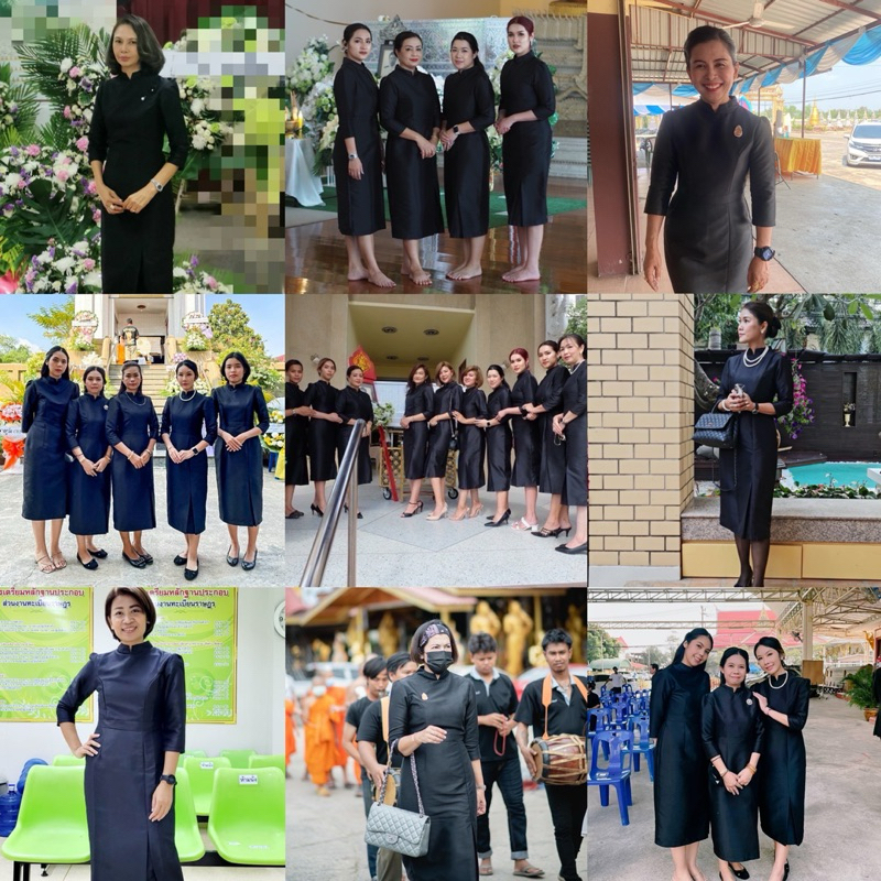 เดรสไทยจิตรดาประยุกต์ ผ้าไหมอิตาลีดำสนิท ทรงเข้ารูปสวย ไซส์ S-5XL พร้อมส่ง มุมมองที่ 4