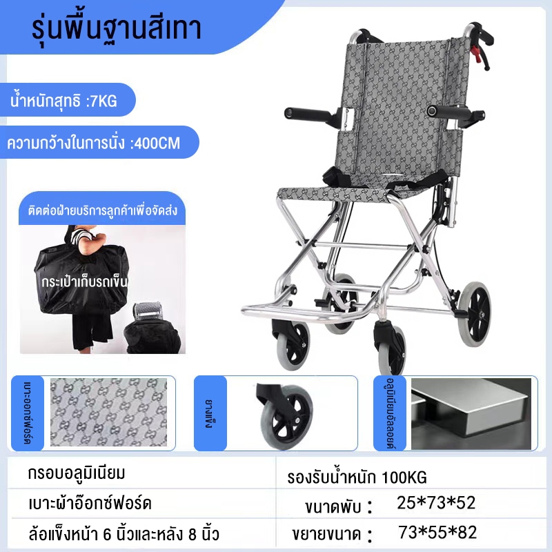 HIMIWAY Allwell รถเข็นผู้ป่วย Wheelchair รถเข็นผู้สูงอายุพับได้ วีลแชร์พับได อลูมิเนียม อัลลอย พับได้ มีเบรค นน.เบา แข็งแรง รับนน.150 กก