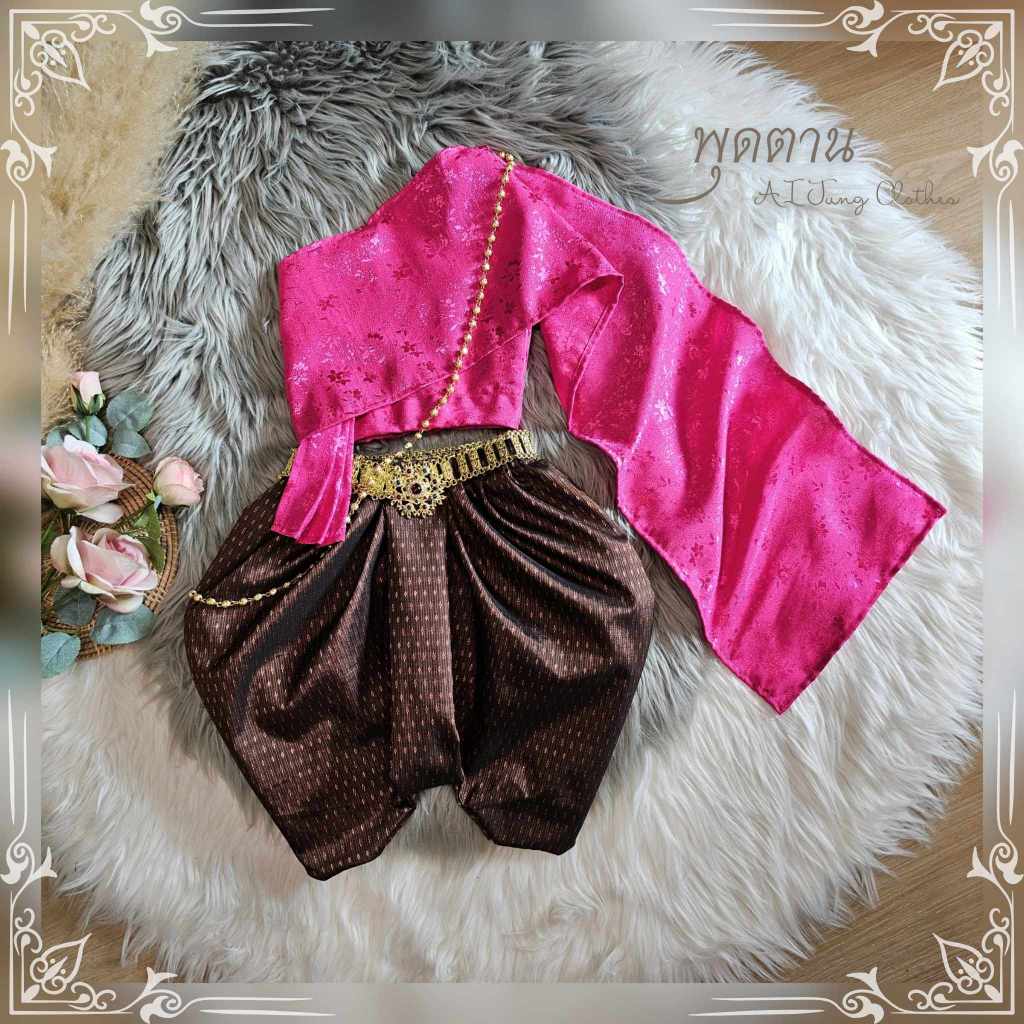 แม่พุดตาน ชุดไทยเด็กสไบสำเร็จ ไม่ต้องพัน ใส่ไปเรียน งานเทศกาล สีหวานน่ารัก มุมมองที่ 4