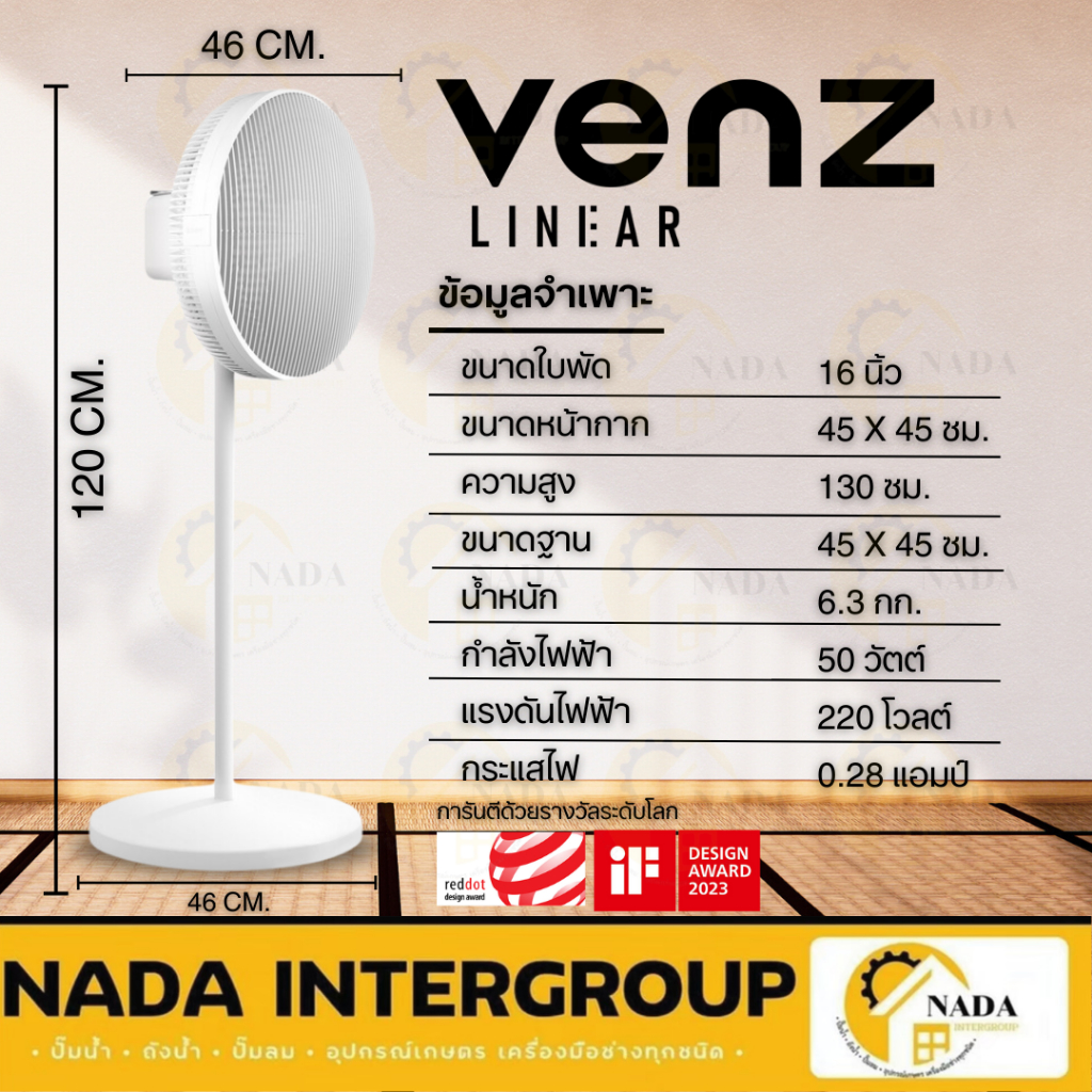 VENZ พัดลมตั้งพื้น สีขาว รุ่น Linear 16 นิ้ว พัดลมแต่งบ้านมินิมอล เวนซ์ ...