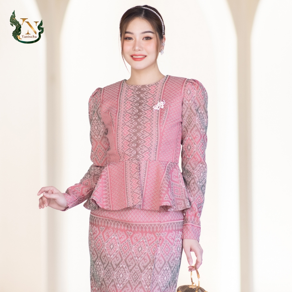 ชุดผ้าฝ้ายโอรส ทรงเอวระบาย ไปวัด ทำบุญ ออกงาน ใส่แล้วดูผอม สง่า งานฝีมือไทย มุมมองที่ 3