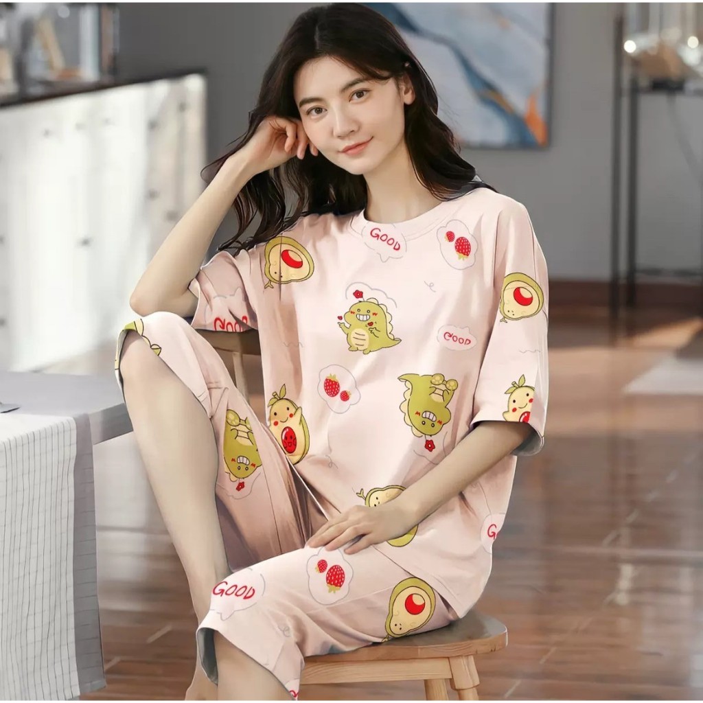 ชุดนอนผู้ใหญ่ 5XL เซ็ตแขนสั้น-ขาสามส่วน ชุดนอนน่ารัก ชุดนอนลายการ์ตูน ...
