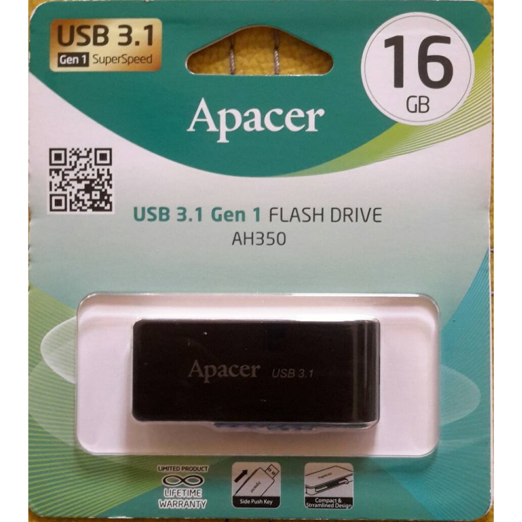 Flash Drive 16GB 'Apacer' (AH350) USB 3.2 Black | Shopee Thailand