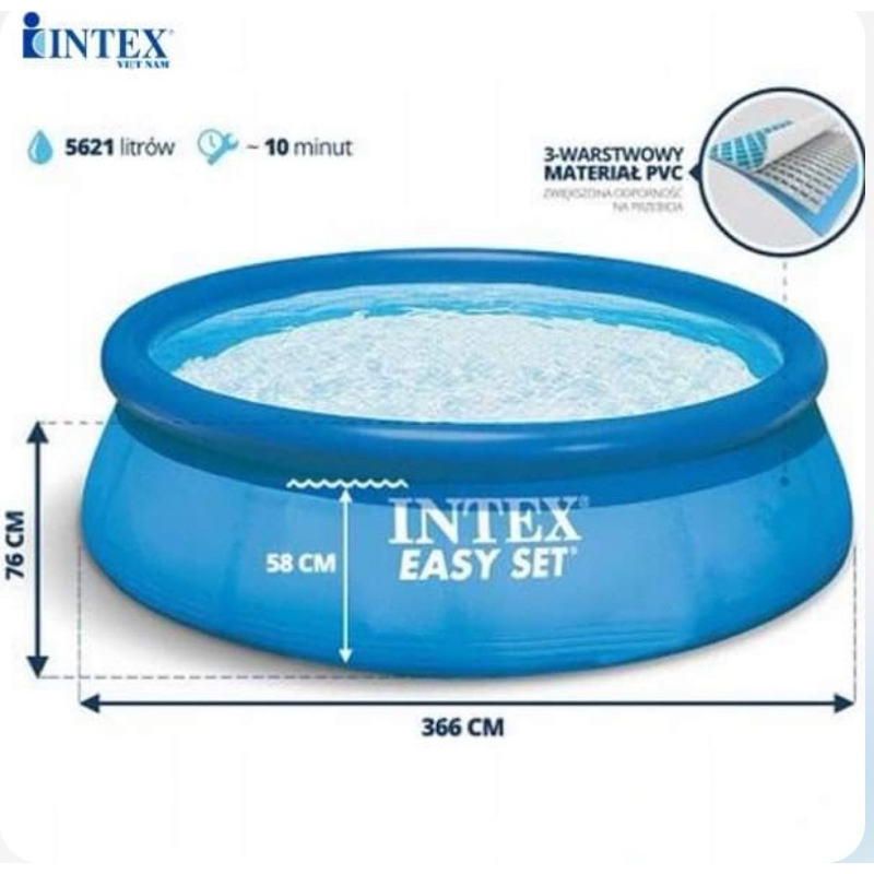 🔥🔥Intex 28130 สระน้ำเป่าลมอีซี่เซ็ต ขนาด 12 ฟุต (3.66x0.76 ม.) + ที่สูบ ...