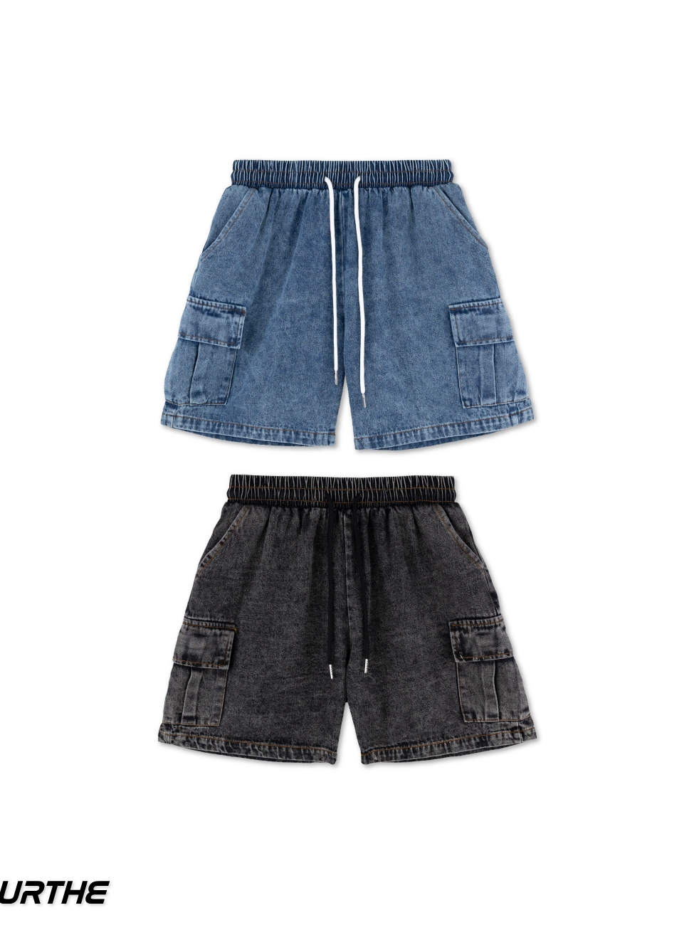 URTHE - กางเกงยีนส์ ขาสั้น สีฟอก รุ่น MINI DENIM SHORTS