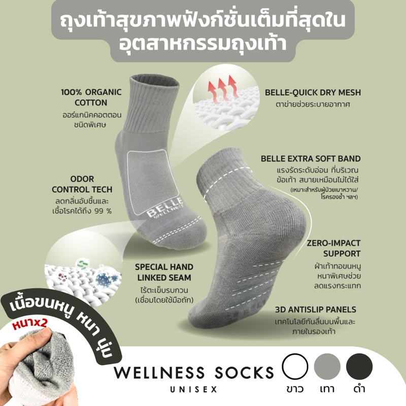 BELLE WELLNESS SOCKS ถุงเท้าสุขภาพไร้ตะเข็บ Handlink Antibacterial ...