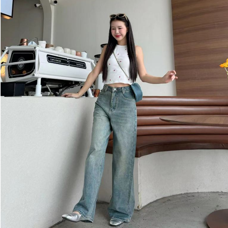 กางเกงยีนส์เอวสูง ทรงลิซ่า กระบอกใหญ่ ทรงสวย ใส่ สบาย แมทง่าย ใส่ได้ทุกลุค - 4