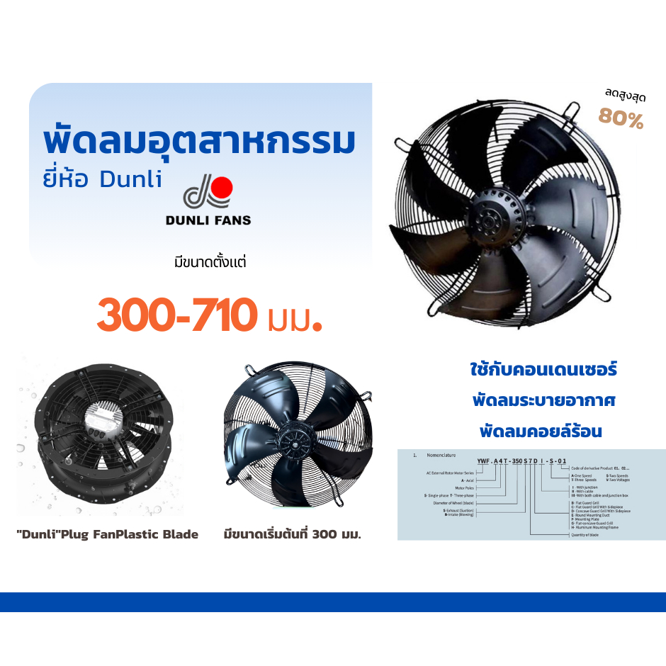 พัดลมอุตสาหกรรม 300-710 มม. มอเตอร์พัดลม Axial Fan YWF ยี่ห้อ Dunli ...