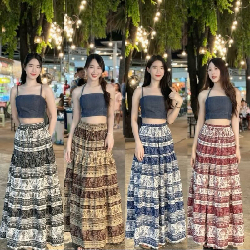 กระโปรงยาวทรงบาน (ลายช้าง)