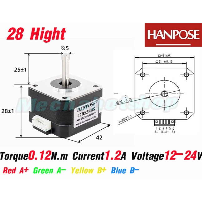 🔥[พร้อมส่ง]🔥โรงงาน Hanpose 42 stepper motor NEMA17มอเตอร์ สเตปมอเตอร์ ...