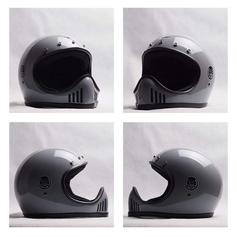 หมวกกันน๊อควินเทจX-bone -GREY colors with black trim : สีเทา ขอบยางดำ ...