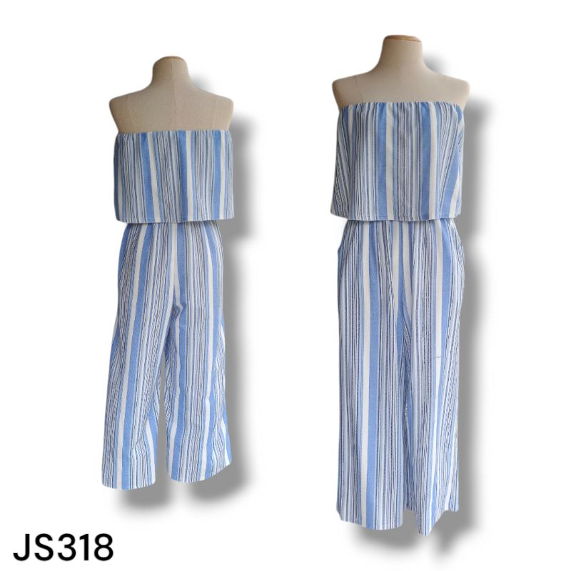 จั้มสูทลำลองเกาะอกลายทางฟ้าขาว จั้มสูทมือสองเกรดเอ JS318 | Shopee Thailand