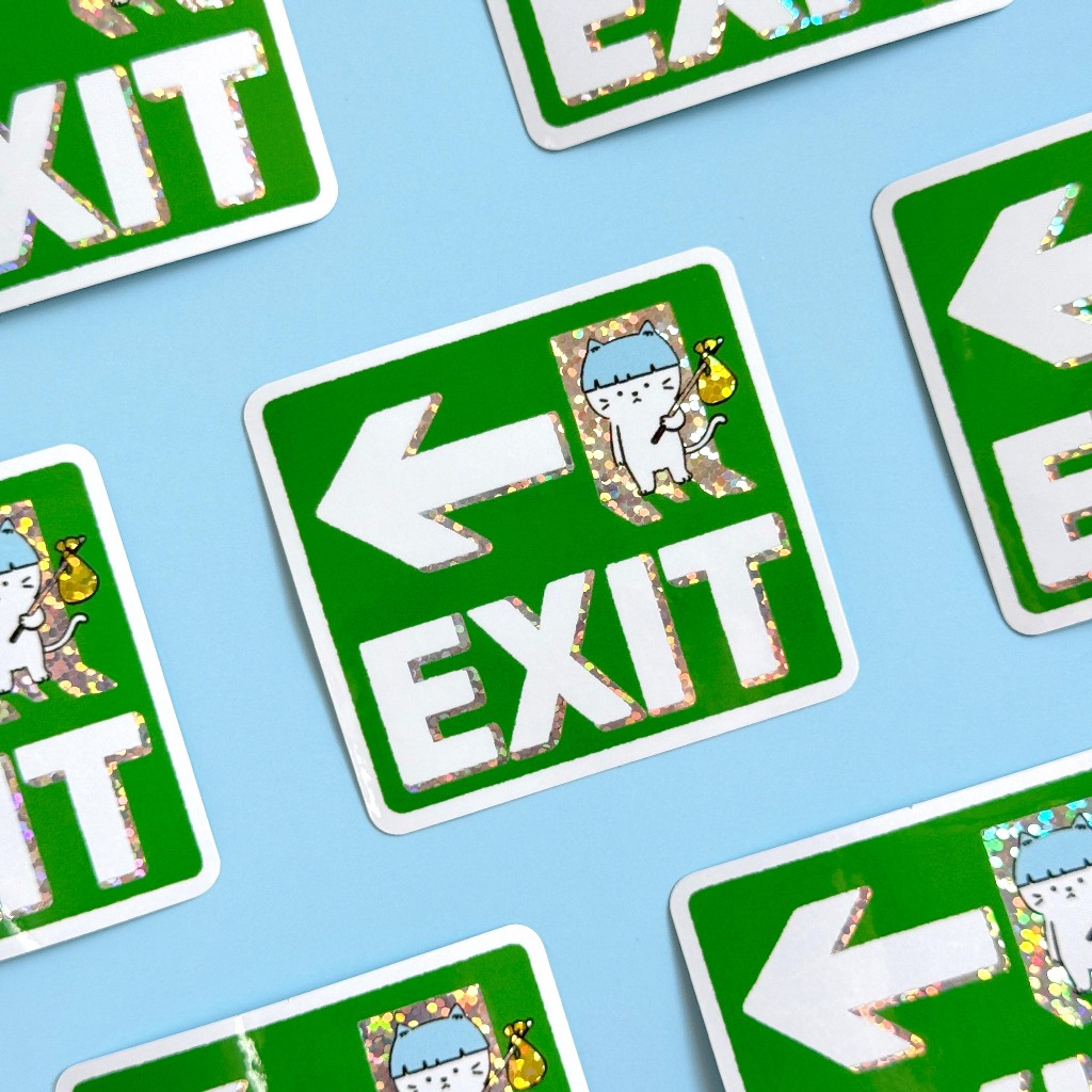 Exit Sign Glitter Sticker สติกเกอร์กลิตเตอร์ ลายน้องแมวป้ายทางออก ...