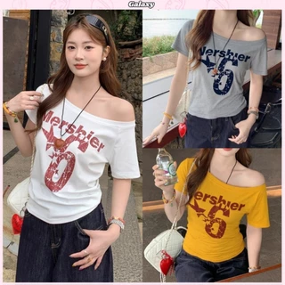 โปรโมชั่น Flash Sale : เสือยืดเเขนสั้น เสื้อยืดปาดใหล่ ทรงหลวม กันเเดด ลายอักษร เนื้อผ้านิ่ม 020320