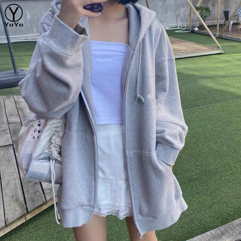 YOYO Women's Hooded Cardigan Zip-Up Long Sleeve Sports Style Model Y2838