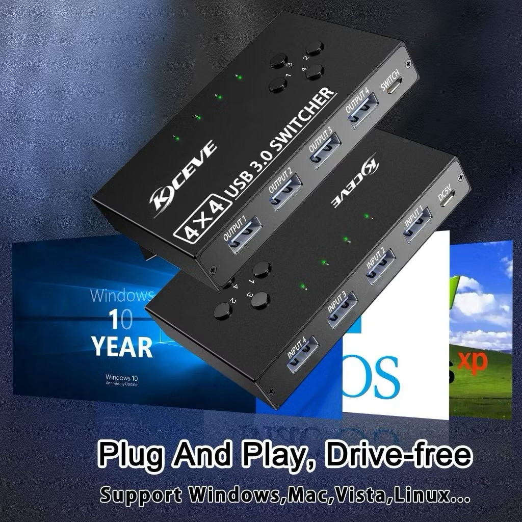 KVM Switcher USB 3.0 Switch Selector 4 Computer Sharing 4 USB Devices ...