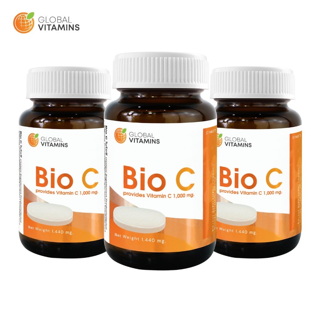 [แพ็ค 3 ขวด] Bio C Vitamin C 1000 mg. ไบโอซี วิตามินซี 1000 มก. โกลบอล ...