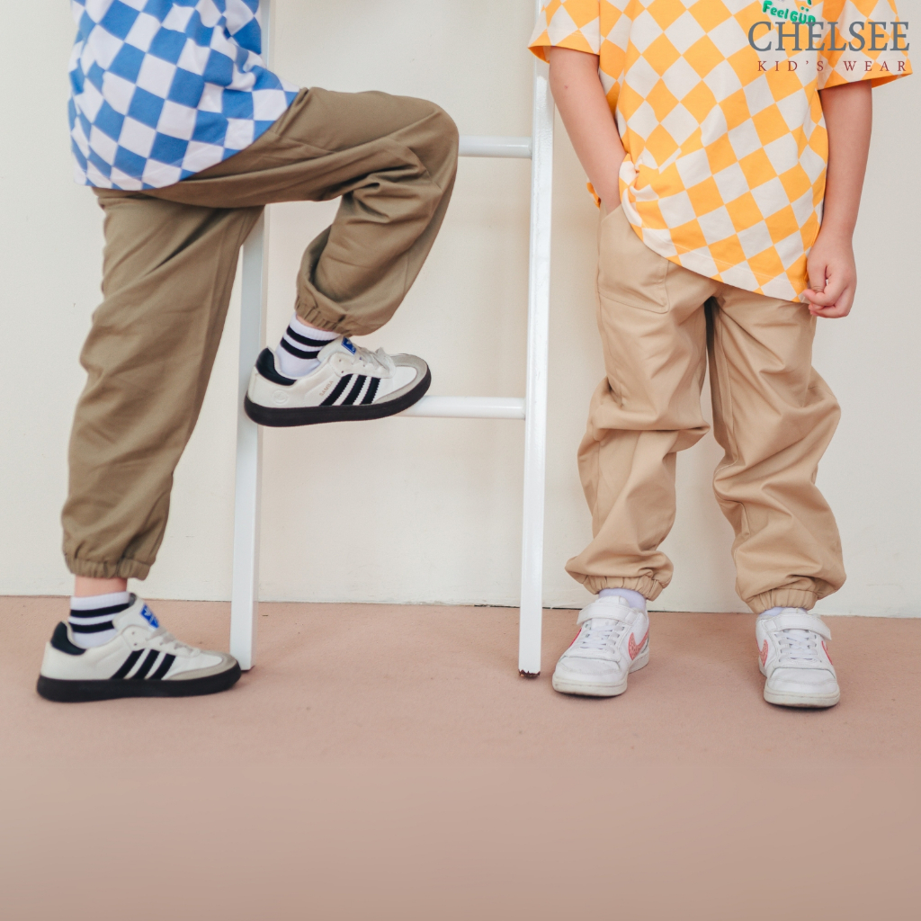 Chelsee กางเกงขายาว จั๊มปลายขา เอวยางยืด ไม่มีลาย ผ้า Woven(วูเว่น ...