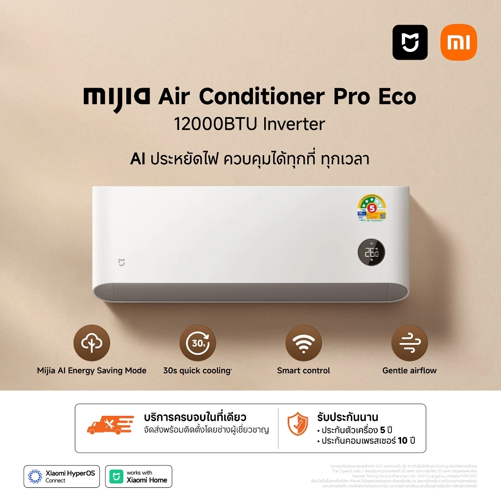 Xiaomi Mijia เครื่องปรับอากาศอินเวอร์เตอร์ Pro Eco ขนาด 12,000 BTU ประหยัดไฟเบอร์ 5 ระดับ 3 ดาว เย็นเร็วภายใน 30 วินาที