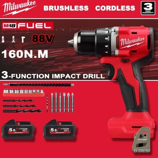【รับประกัน 5 ปี】Milwaukee 88v 160N.M ไร้แปรงถ่าน สว่านไร้สาย สว่านกระแทกไร้สา สว่านกระแทก สว่านไร้สาย สว่านแบต