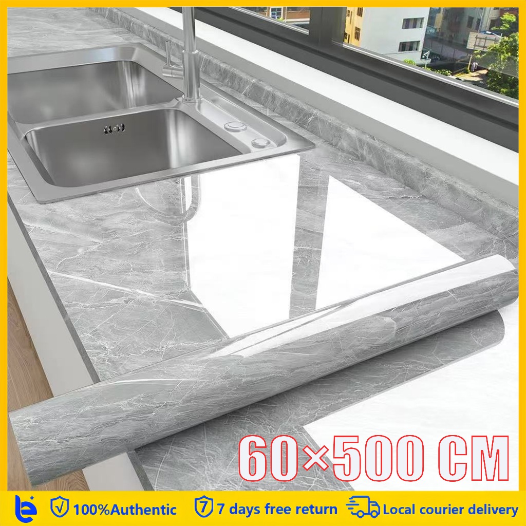 สติ๊กเกอร์ติดผนัง PVC ลายหินอ่อน กันน้ำ กันน้ำมัน ทนความร้อน มีกาวในตัว 60x500cm ใช้ได้ห้องครัว เคาน์เตอร์
