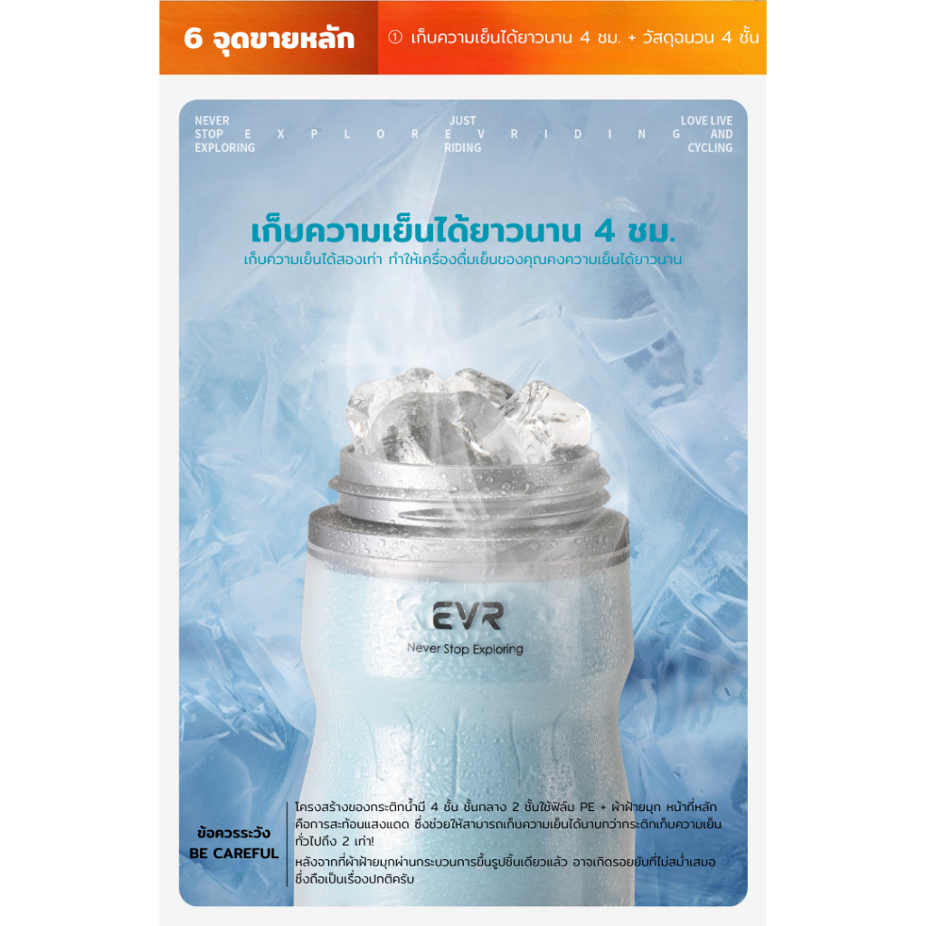 EVR รุ่นLabao 909 ขวดน้ำสำหรับปั่นจักรยานแบบเก็บความเย็น / ความร้อน ...