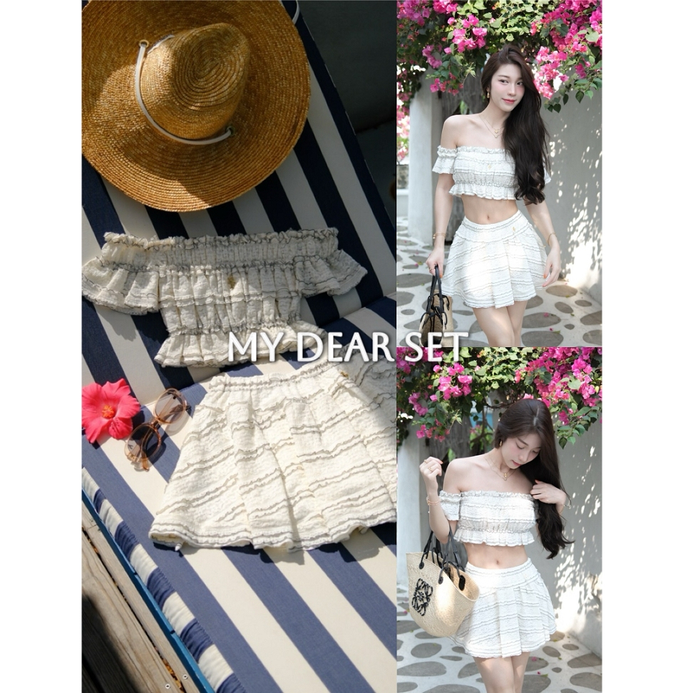 My dear set 1090.- ชุดเซทปาดไหล่ กระโปรงสั้น ดีไซน์สวย ผ้าลูกไม้แต่งลาย ...