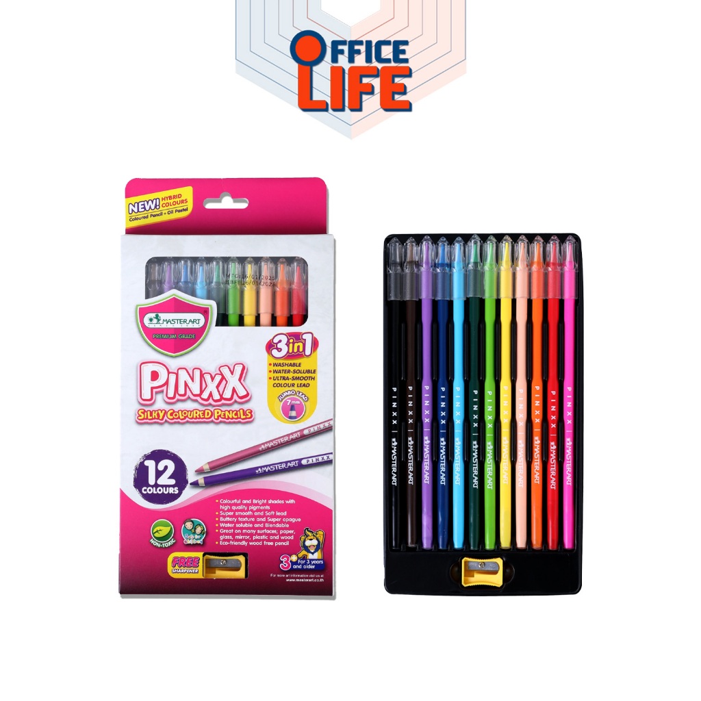 Master Art (มาสเตอร์อาร์ต) ดินสอสี สีระบายน้ำได้ รุ่น PINXX 12 สี 3in1 ...