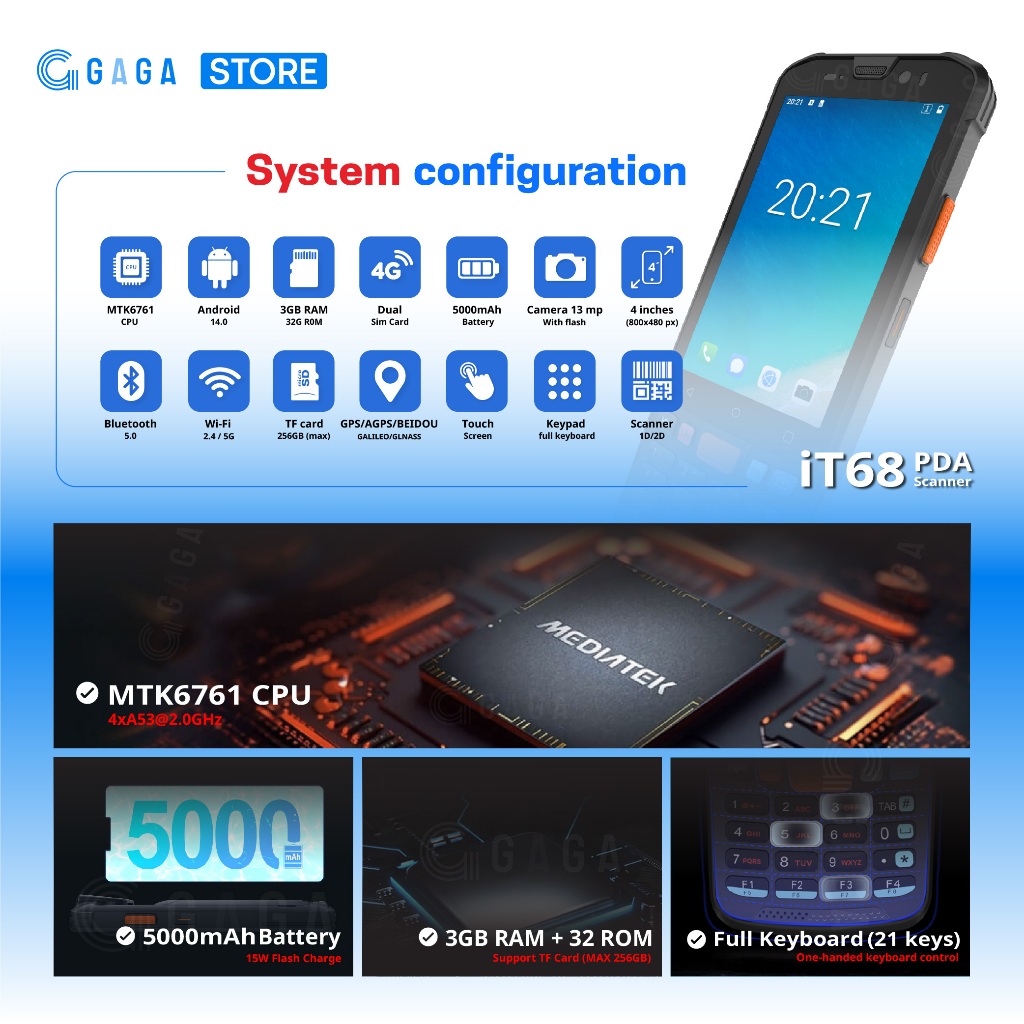 เครื่องสแกนบาร์โค้ด PDA รุ่น iT68 iT88 สแกน 1D 2D เครื่องนับสต๊อก ...