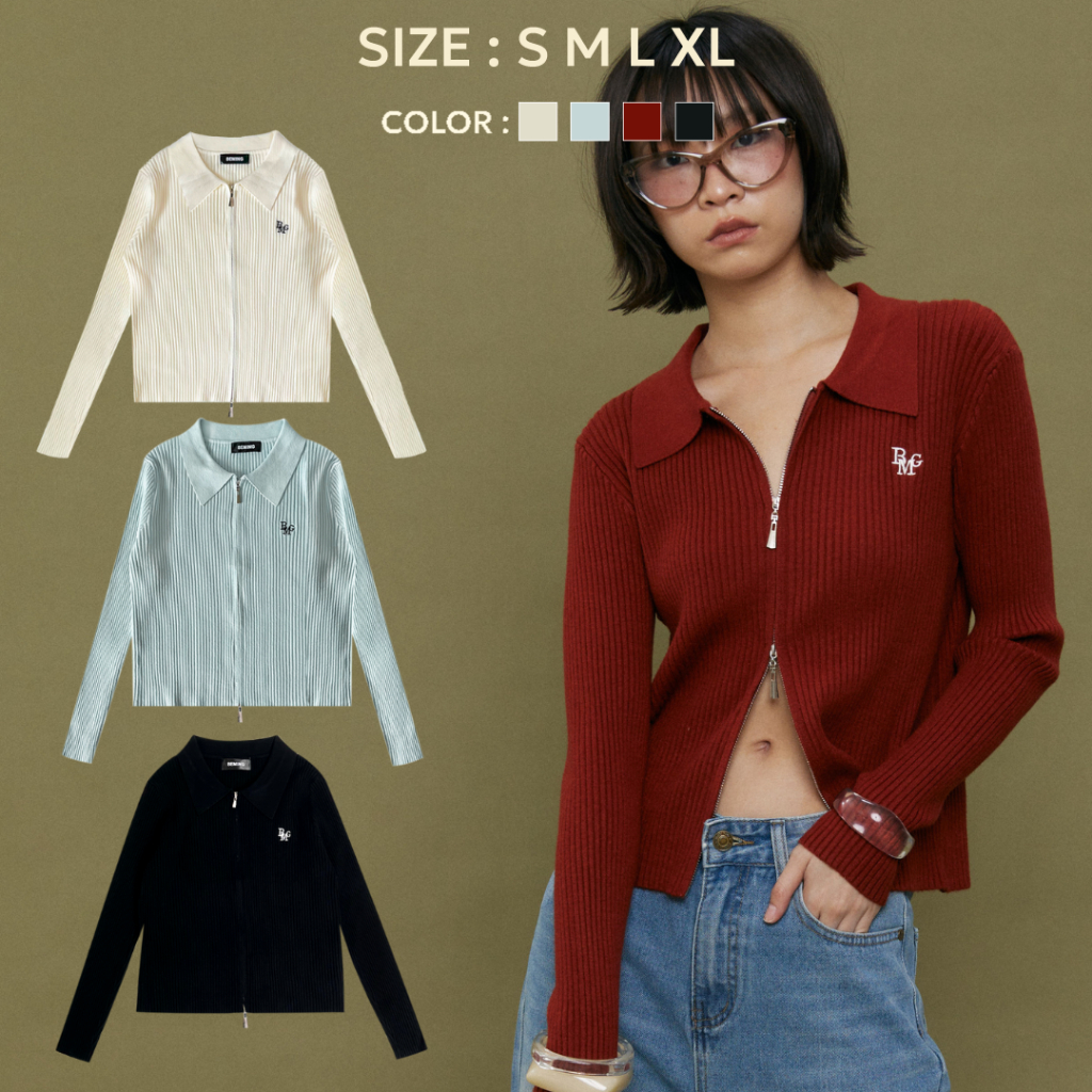 Bemingtop963(S-XL)-Zipper Knit Polo – เสื้อคาร์ดิแกนซิปหน้า ทรงคอปกคลี ...