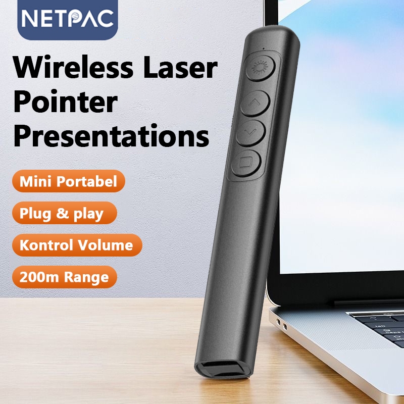 NETPAC S9 เลเซอร์ปากกาพลิก Wireless Presenter PPT Laser Pen 200M USB ...