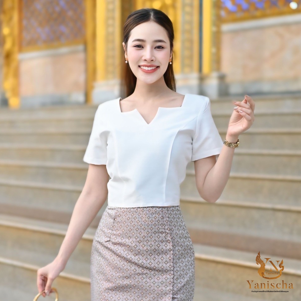 เซตผ้าไทย ใส่แล้วผอม ชุดไทยจิตรลดา ผ้าไหม แพรทิพย์ พร้อมส่ง ไซส์ XS-5XL มุมมองที่ 4