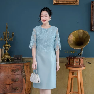 All Ladies เดรสผ้าไหมแขนศอกซีทรูปักเลื่อม ใส่สวยเรียบหรูได้ทุกงาน ซับในทั้งชุด ซิปหลัง สวยมากแนะนำค่ะ