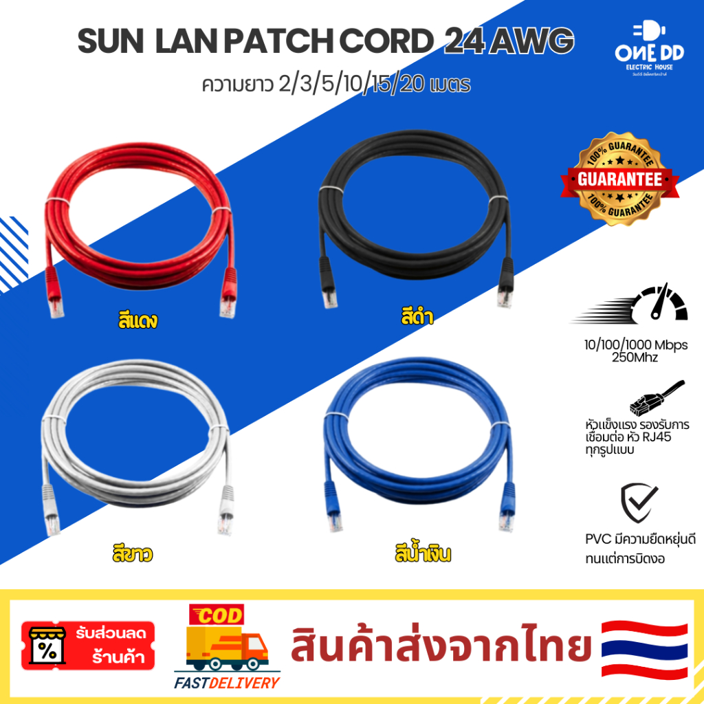 SUN LAN PATCH CORD สายแลน CAT6 (ภายใน) สายสำเร็จ Gigabit 1000M UTP ...