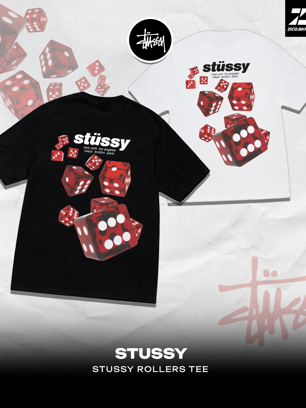 ZICO.BKK] Stussy Rollers Tee (Black/White) | Shopee Thailand