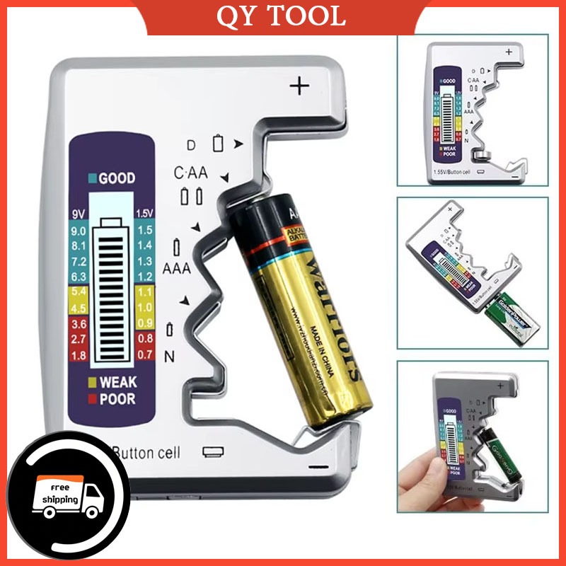 เครื่องทดสอบแบตเตอรี่ดิจิตอล C D N AA AAA 9V 1.5V เครื่องตรวจจับความจุ ...