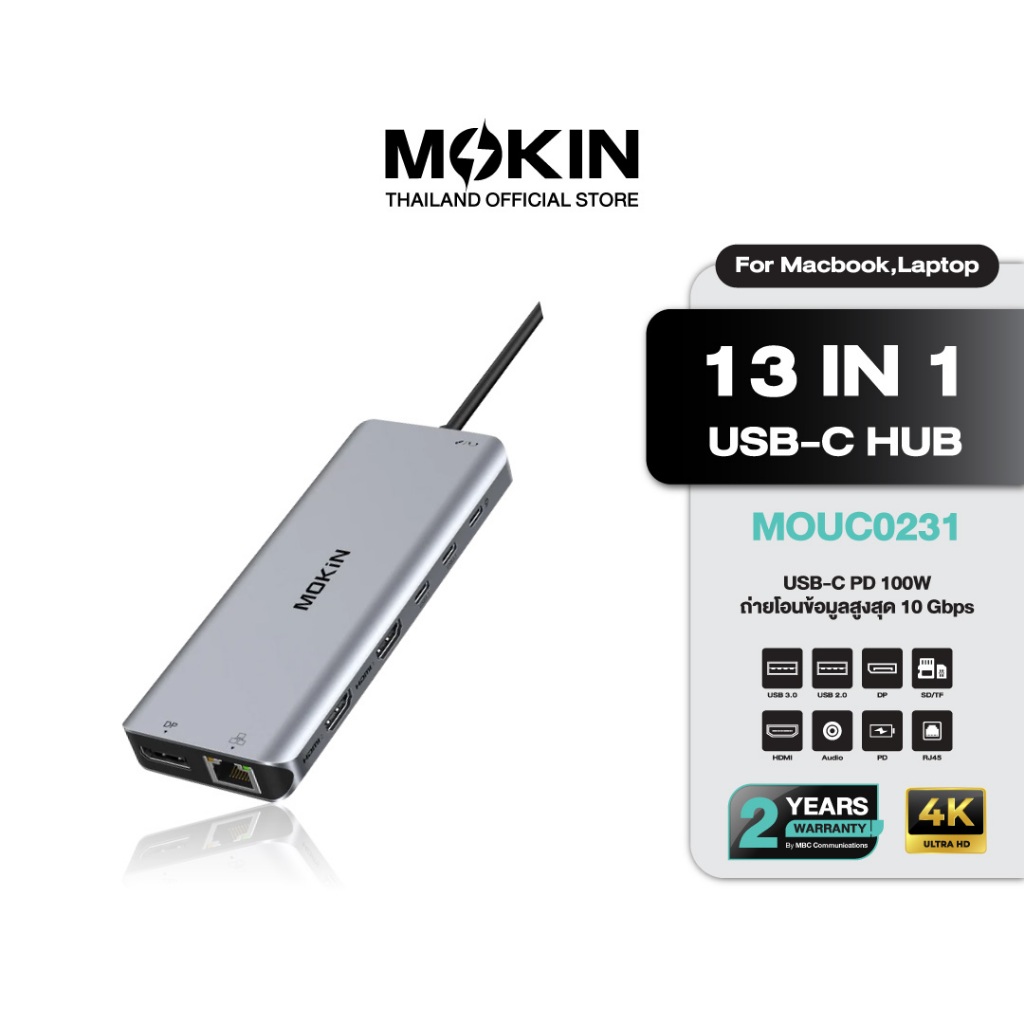 [ส่งด่วน] MOKiN 13-in-1 USB-C Adapter Triple Display 4K PD100W USB3.0 ...