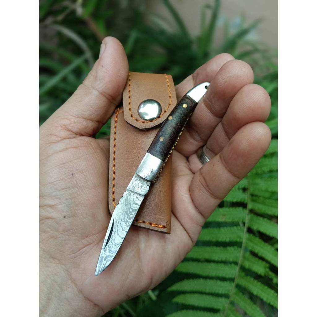 พวงกุญแจ Key Chain มีดพับ Folding knife มีดดามัสกัส Damascus 1.7” เหล็ก ...