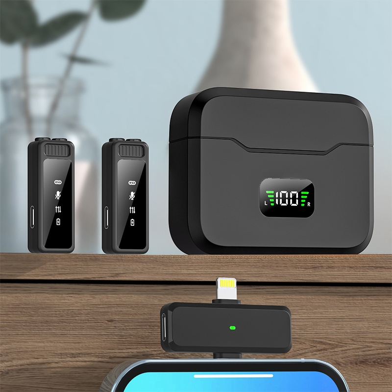 MIPH ไมโครโฟนไร้สายแบบหนีบปกเสื้อ 2.4G พร้อมเคสชาร์จ ไมโครโฟนถ่ายทอดสด ...